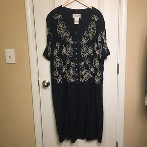 Plaza South Plus Navy Midi Dress w/Pearls 20W